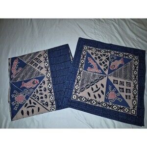Winotosastro Batik Cotton Tablecloth And 5 Napkins Blue Indonesia Fish Crab